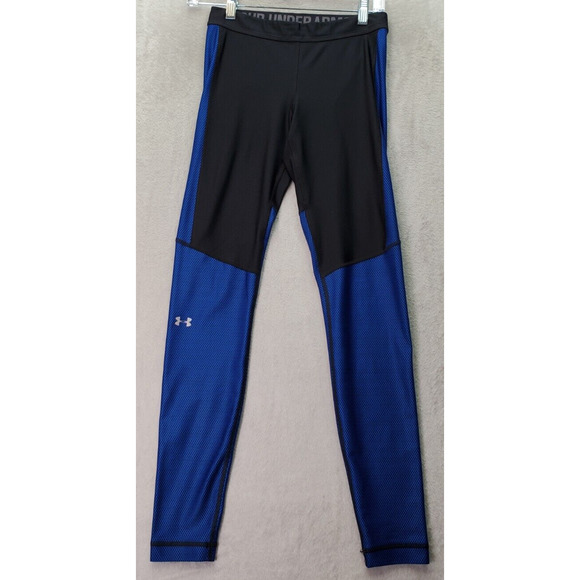 Under armour Compression Leggings Women Small Black Blue Polka Dot Heatgear Logo - Picture 1 of 7